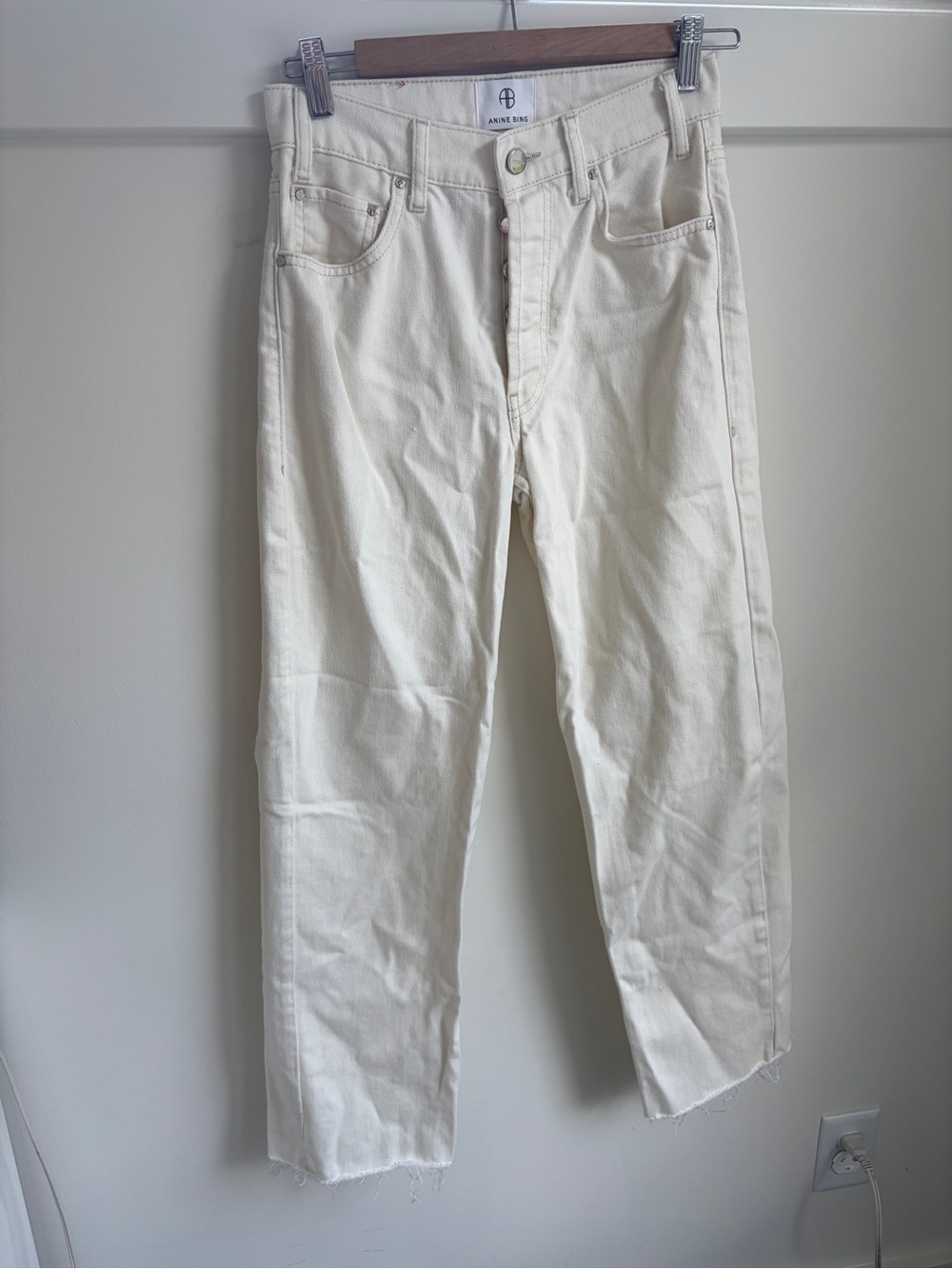 Anine Bing Cream Straight-Leg Jeans